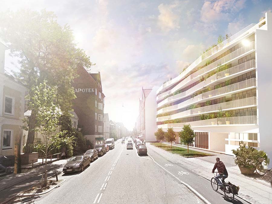 Transformation af facade med grøn profil på Frederiksberg